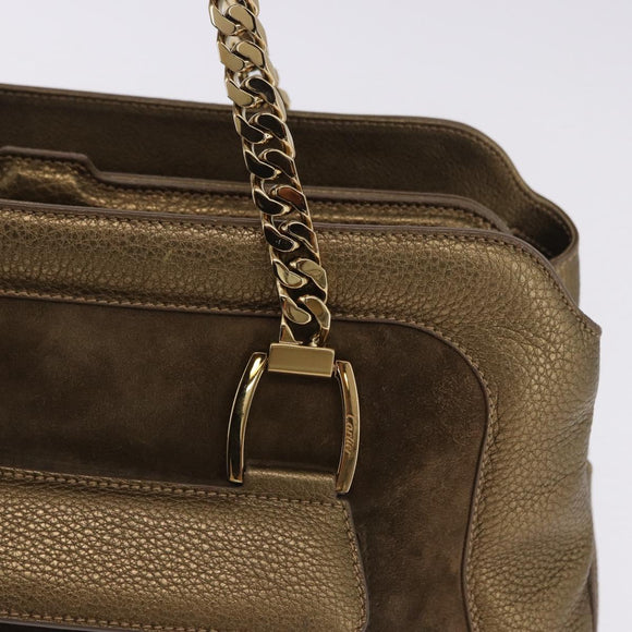 CARTIER Shoulder Bag Suede Green Gold Auth 203184V