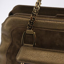CARTIER Shoulder Bag Suede Green Gold Auth 203184V-19