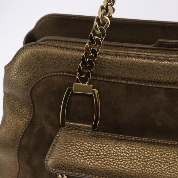 CARTIER Shoulder Bag Suede Green Gold Auth 203184V