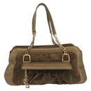 CARTIER Shoulder Bag Suede Green Gold Auth 203184V-2