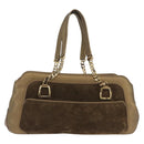 CARTIER Shoulder Bag Suede Green Gold Auth 203184V-3