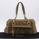 CARTIER Shoulder Bag Suede Green Gold Auth 203184V-37