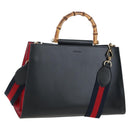 GUCCI Bamboo Sherry Line Hand Bag Leather 2way Black Gold 453764 Auth 203194V-1