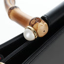 GUCCI Bamboo Sherry Line Hand Bag Leather 2way Black Gold 453764 Auth 203194V-17