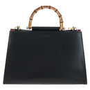 GUCCI Bamboo Sherry Line Hand Bag Leather 2way Black Gold 453764 Auth 203194V-2