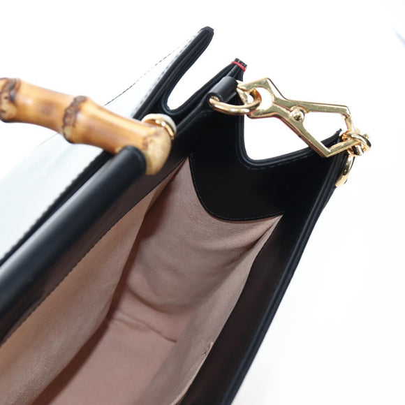 GUCCI Bamboo Sherry Line Hand Bag Leather 2way Black Gold 453764 Auth 203194V