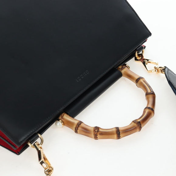 GUCCI Bamboo Sherry Line Hand Bag Leather 2way Black Gold 453764 Auth 203194V