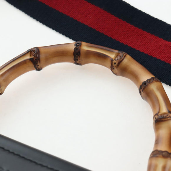 GUCCI Bamboo Sherry Line Hand Bag Leather 2way Black Gold 453764 Auth 203194V
