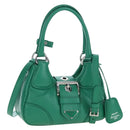 PRADA Moon Paddock Hand Bag Leather 2way Green Silver Auth 203196SAM-1