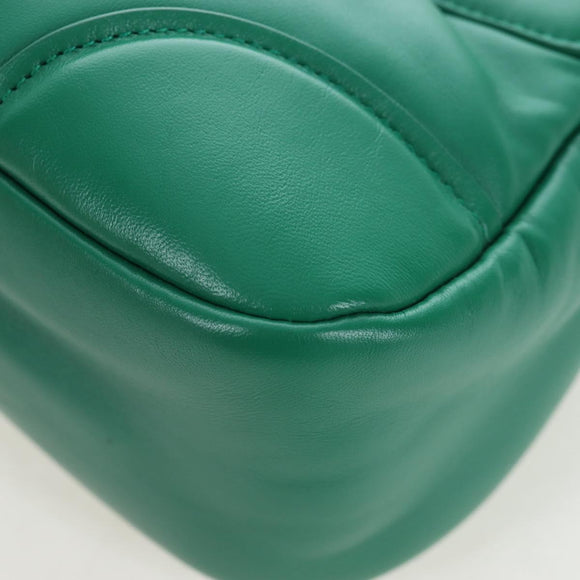 PRADA Moon Paddock Hand Bag Leather 2way Green Silver Auth 203196SAM