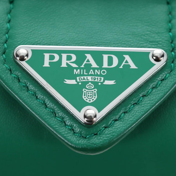 PRADA Moon Paddock Hand Bag Leather 2way Green Silver Auth 203196SAM