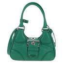 PRADA Moon Paddock Hand Bag Leather 2way Green Silver Auth 203196SAM-13