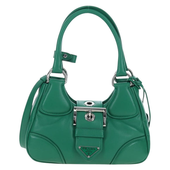 PRADA Moon Paddock Hand Bag Leather 2way Green Silver Auth 203196SAM