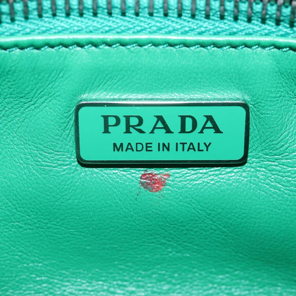 PRADA Moon Paddock Hand Bag Leather 2way Green Silver Auth 203196SAM