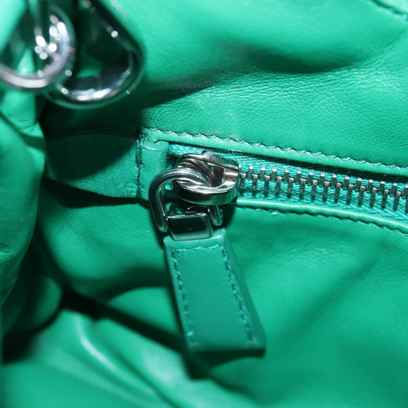 PRADA Moon Paddock Hand Bag Leather 2way Green Silver Auth 203196SAM