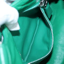 PRADA Moon Paddock Hand Bag Leather 2way Green Silver Auth 203196SAM-28