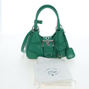 PRADA Moon Paddock Hand Bag Leather 2way Green Silver Auth 203196SAM-12