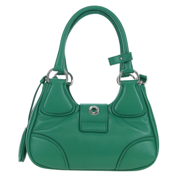 PRADA Moon Paddock Hand Bag Leather 2way Green Silver Auth 203196SAM
