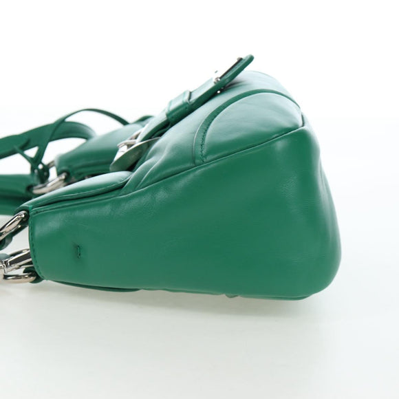 PRADA Moon Paddock Hand Bag Leather 2way Green Silver Auth 203196SAM