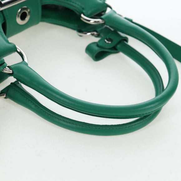 PRADA Moon Paddock Hand Bag Leather 2way Green Silver Auth 203196SAM