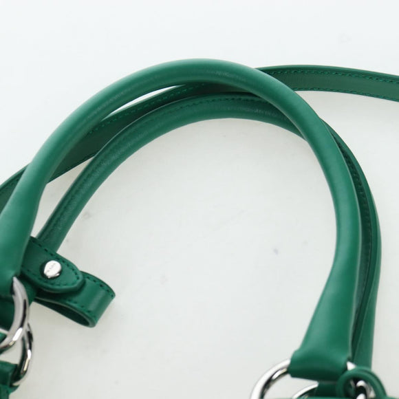 PRADA Moon Paddock Hand Bag Leather 2way Green Silver Auth 203196SAM