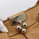CELINE Shoulder Bag Leather Beige Gold Auth 203198A-14