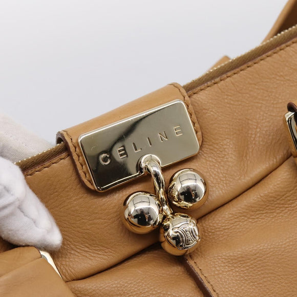 CELINE Shoulder Bag Leather Beige Gold Auth 203198A