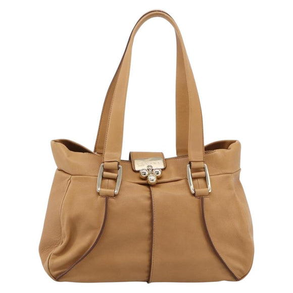 CELINE Shoulder Bag Leather Beige Gold Auth 203198A