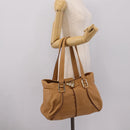 CELINE Shoulder Bag Leather Beige Gold Auth 203198A-22