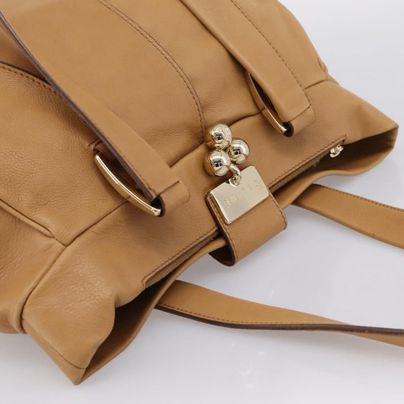 CELINE Shoulder Bag Leather Beige Gold Auth 203198A