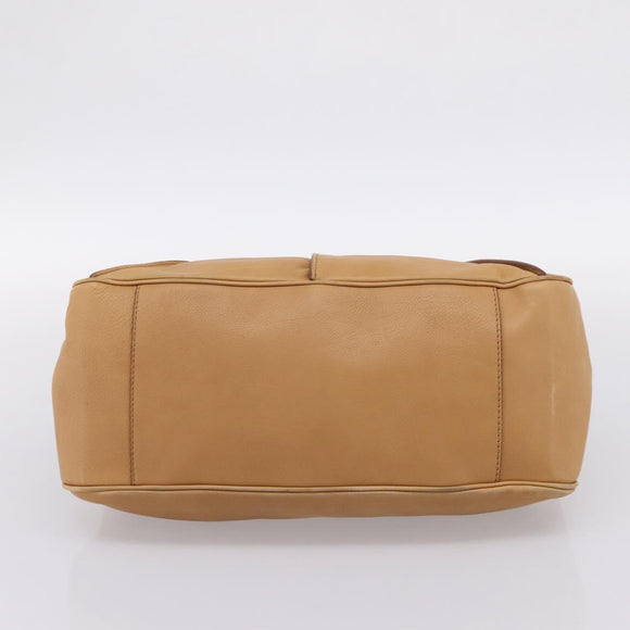 CELINE Shoulder Bag Leather Beige Gold Auth 203198A