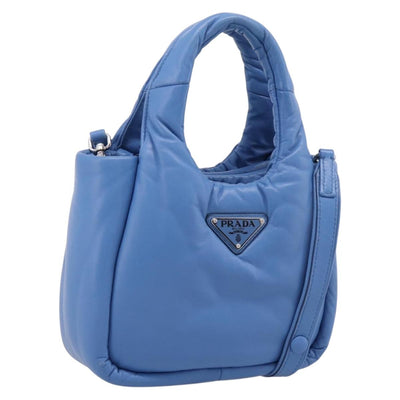 PRADA Hand Bag Leather 2way Blue Silver Auth 203202SAM