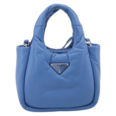 PRADA Hand Bag Leather 2way Blue Silver Auth 203202SAM - 0