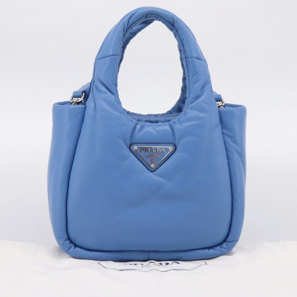 PRADA Hand Bag Leather 2way Blue Silver Auth 203202SAM