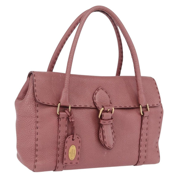 FENDI Celeria Tote Bag Leather Pink Gold Auth 203204