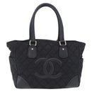 CHANEL Paris New York Line Matelasse Tote Bag Nylon Black Silver CC Auth 203206A-2