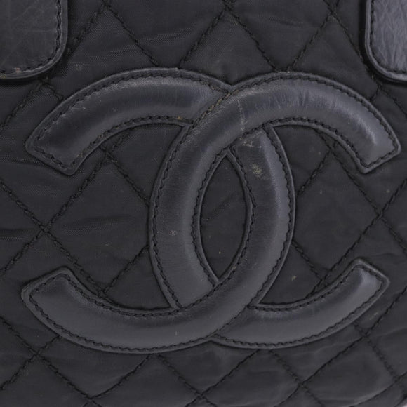 CHANEL Paris New York Line Matelasse Tote Bag Nylon Black Silver CC Auth 203206A