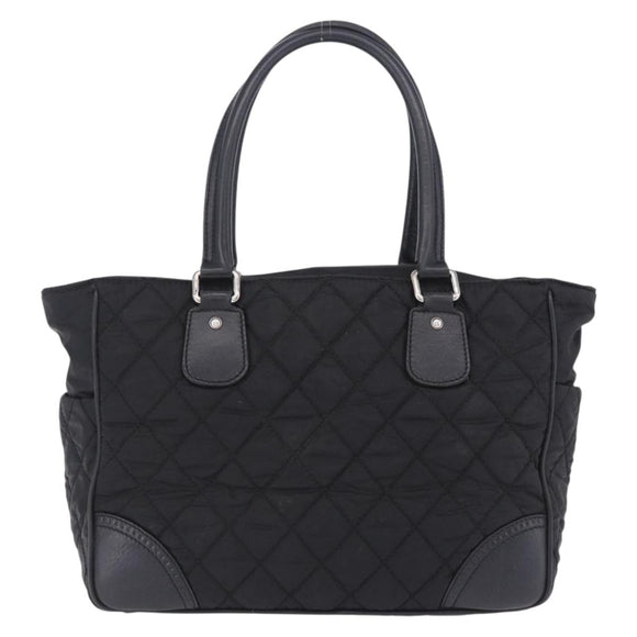 CHANEL Paris New York Line Matelasse Tote Bag Nylon Black Silver CC Auth 203206A