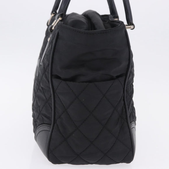CHANEL Paris New York Line Matelasse Tote Bag Nylon Black Silver CC Auth 203206A
