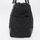 CHANEL Paris New York Line Matelasse Tote Bag Nylon Black Silver CC Auth 203206A-6