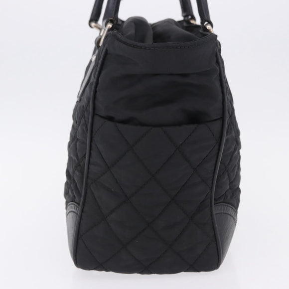 CHANEL Paris New York Line Matelasse Tote Bag Nylon Black Silver CC Auth 203206A