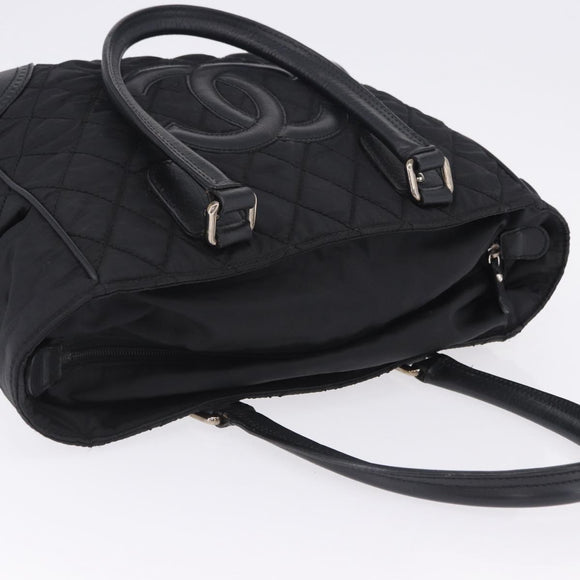 CHANEL Paris New York Line Matelasse Tote Bag Nylon Black Silver CC Auth 203206A