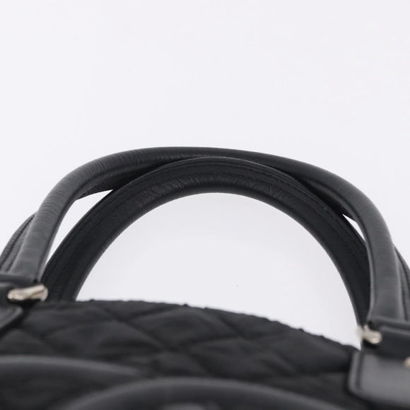 CHANEL Paris New York Line Matelasse Tote Bag Nylon Black Silver CC Auth 203206A