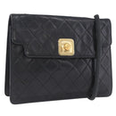 CHANEL Matelasse Shoulder Bag Lamb Skin Black Gold CC Auth 203208-1