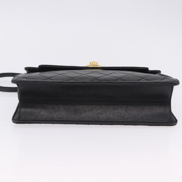 CHANEL Matelasse Shoulder Bag Lamb Skin Black Gold CC Auth 203208