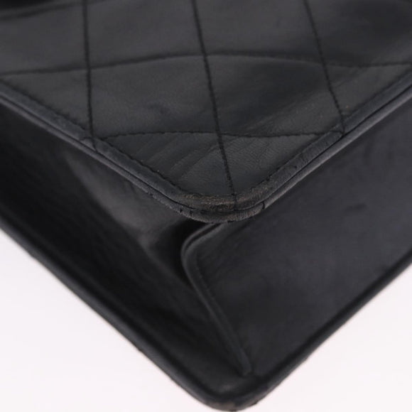 CHANEL Matelasse Shoulder Bag Lamb Skin Black Gold CC Auth 203208