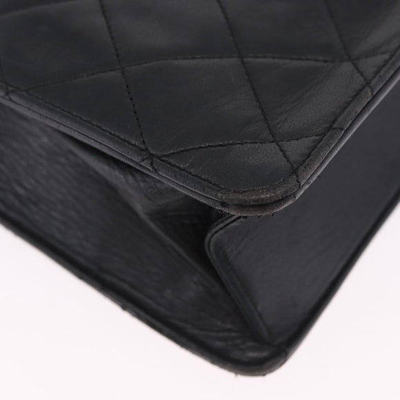 CHANEL Matelasse Shoulder Bag Lamb Skin Black Gold CC Auth 203208
