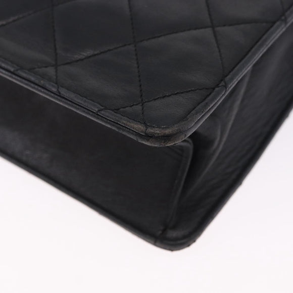 CHANEL Matelasse Shoulder Bag Lamb Skin Black Gold CC Auth 203208