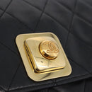 CHANEL Matelasse Shoulder Bag Lamb Skin Black Gold CC Auth 203208-15