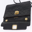 CHANEL Matelasse Shoulder Bag Lamb Skin Black Gold CC Auth 203208-16